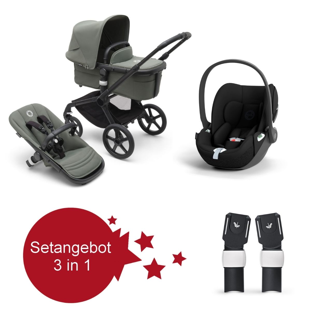 Setangebot-Bugaboo-Fox-5_-Adapter_-Cloud-T-schwarz-Waldgr-n