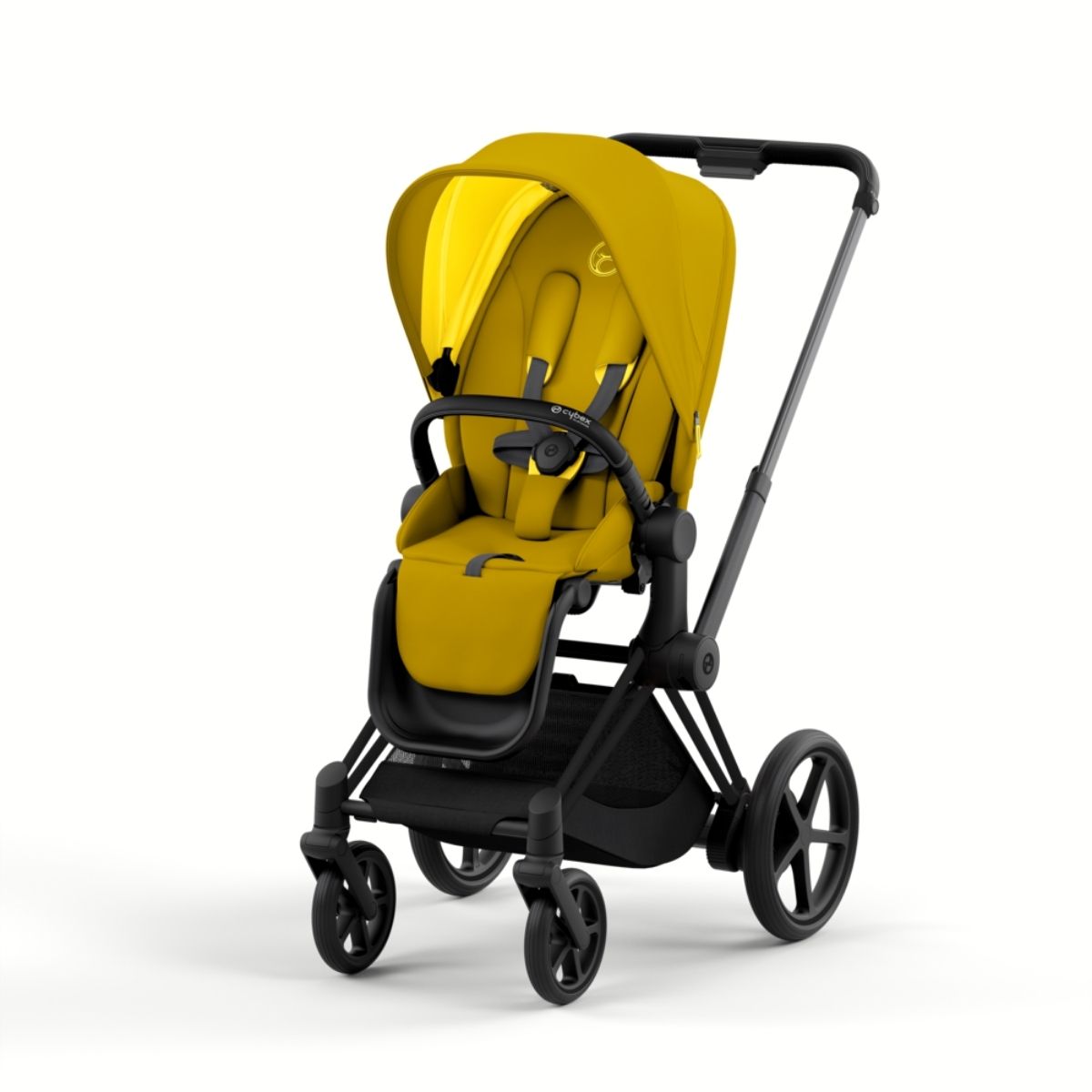 by-Cybex-e-Priam-Stroller-Matt-Black-Mustard-Yellow-1 Cybex e-Priam 4 Kinderwagen Rahmen Matt Black, Sitz Mustard Yellow