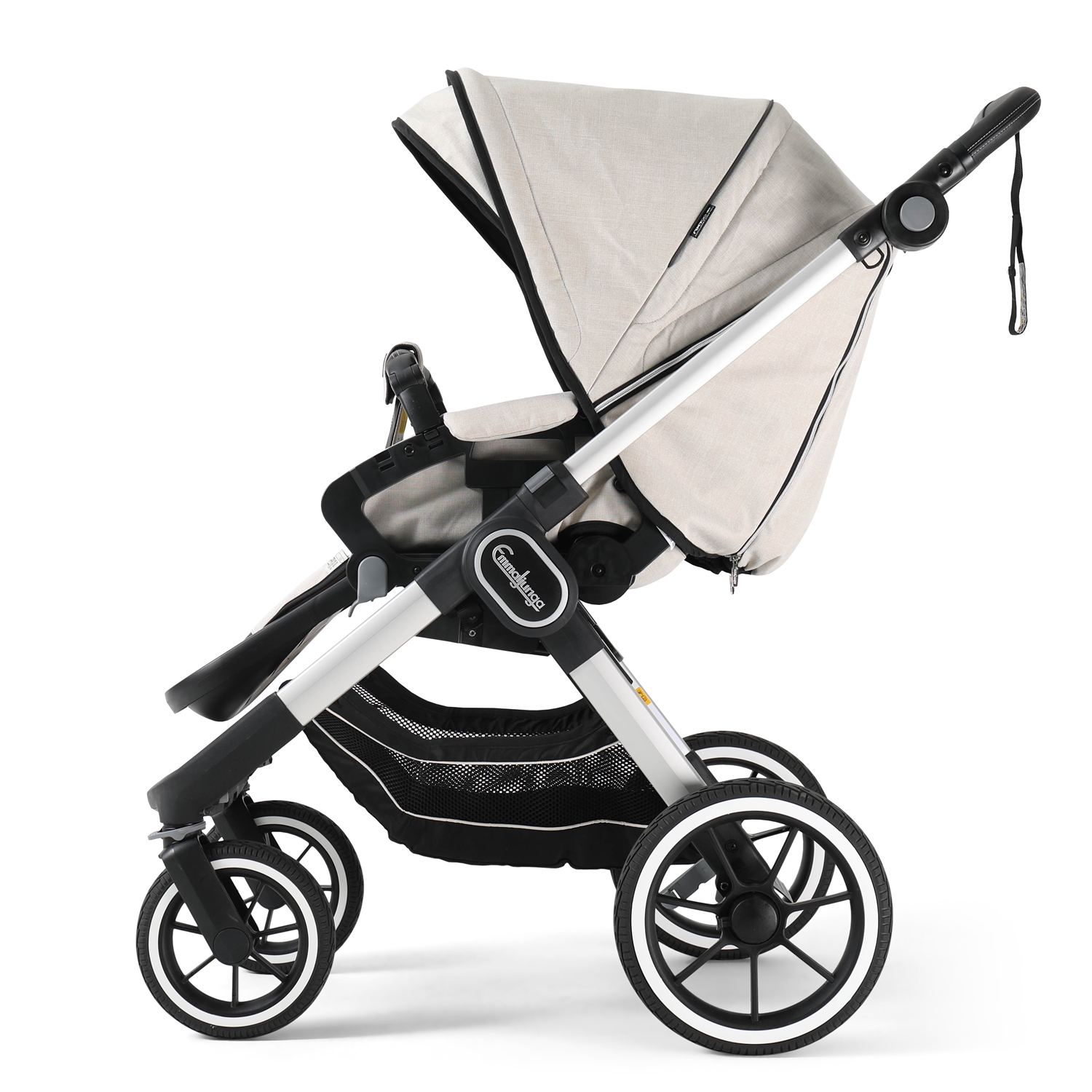 36001-17040 Emmaljunga NXT90F Kinderwagen mit Sitzteil Flat - Lounge Beige Eco > Silber
