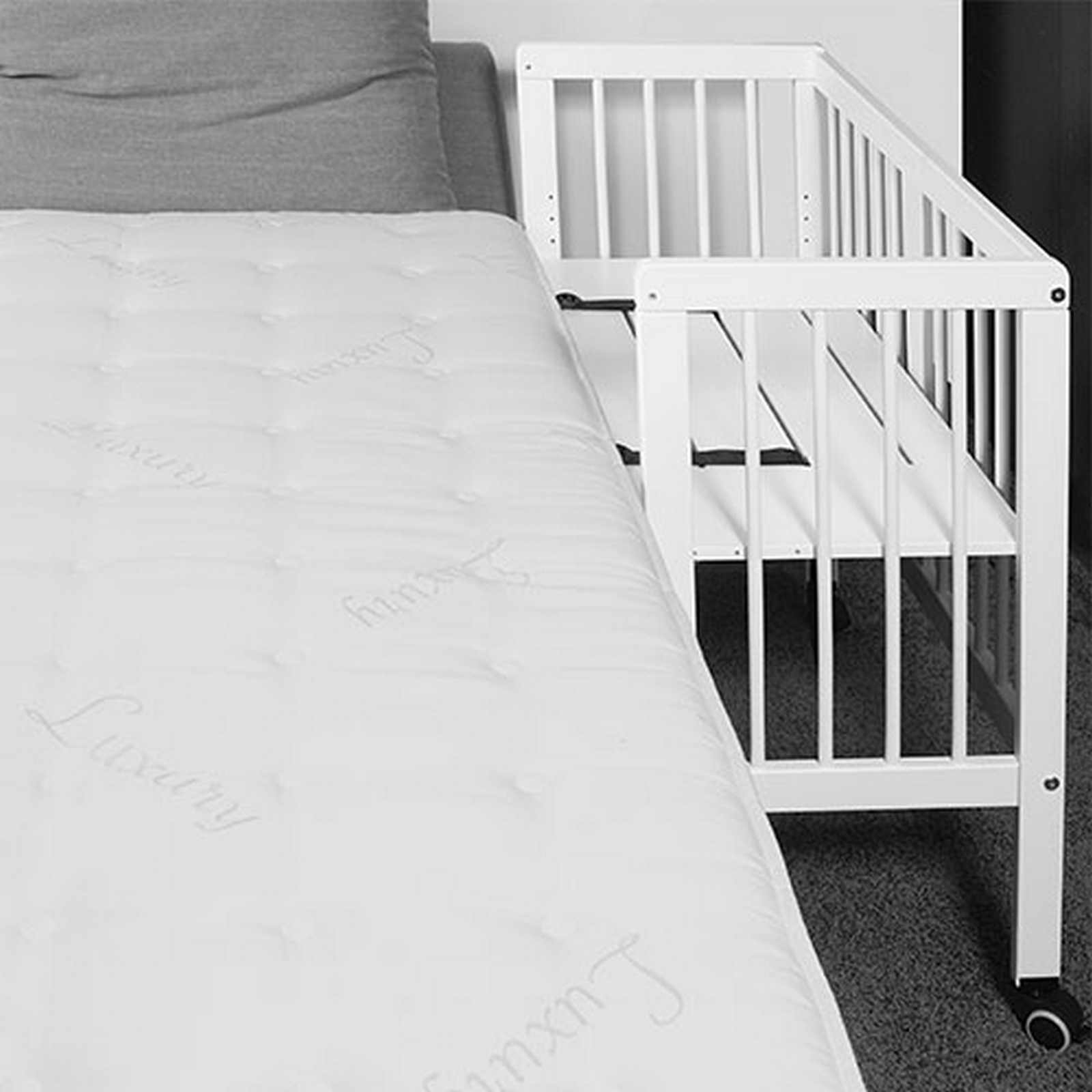 Alvi Beistellbett weiß für Boxspring-Bett m. Matratze, Nestchen Little Dots
