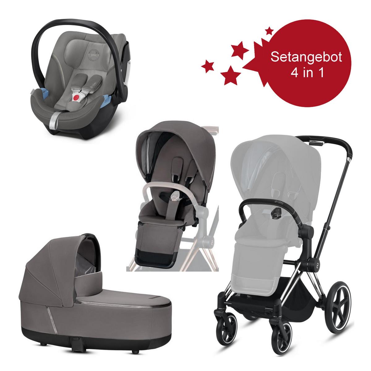 Cybex-Priam-Setangebot-Kombikinderwagen-mit-Babyschale-Aton-5-4 Cybex Setangebot Chrome Black Gestell, Grau