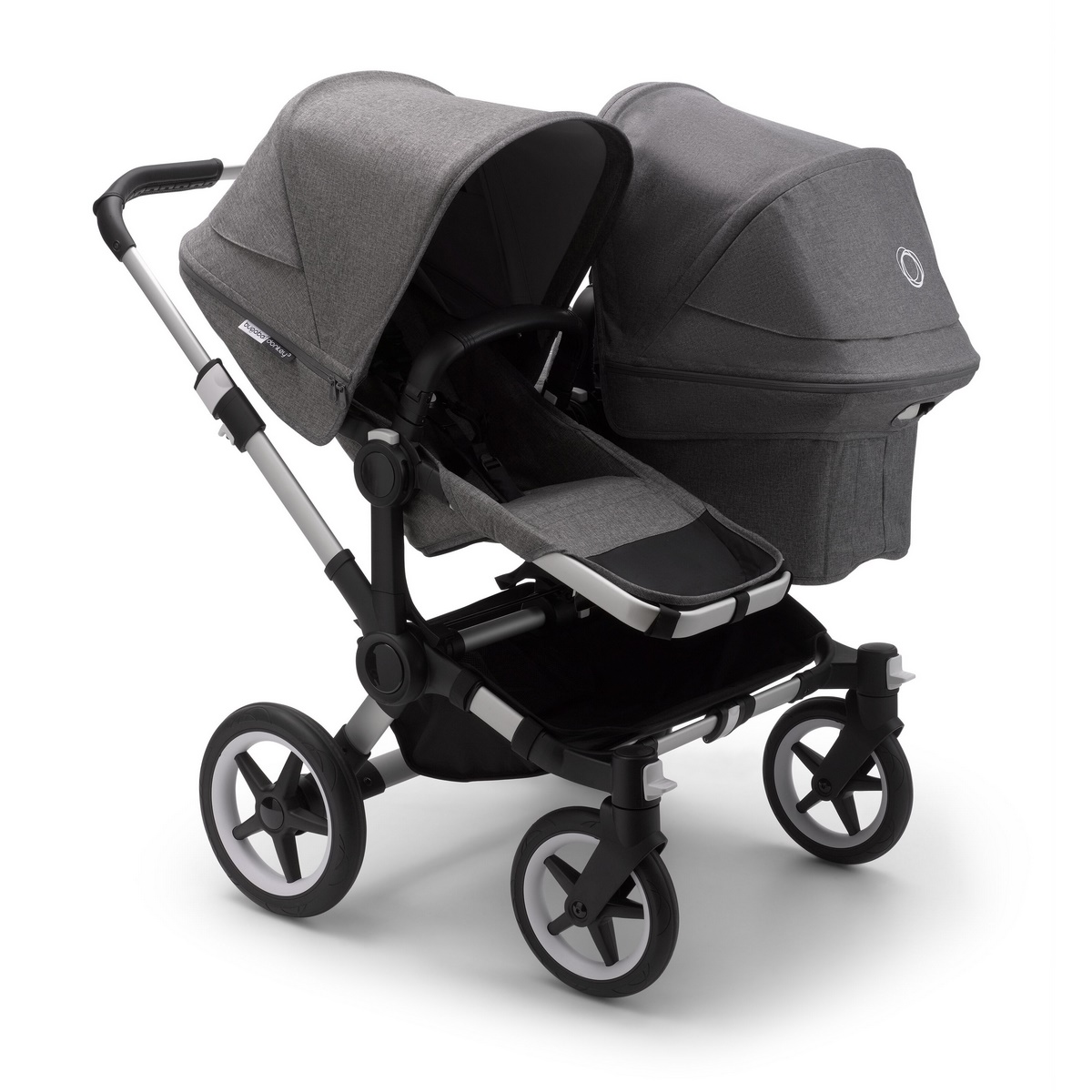 Bugaboo Donkey3 Duo Komplett Set Geschwisterkinderwagen- Alu, Grau Meliert, Grau Meliert