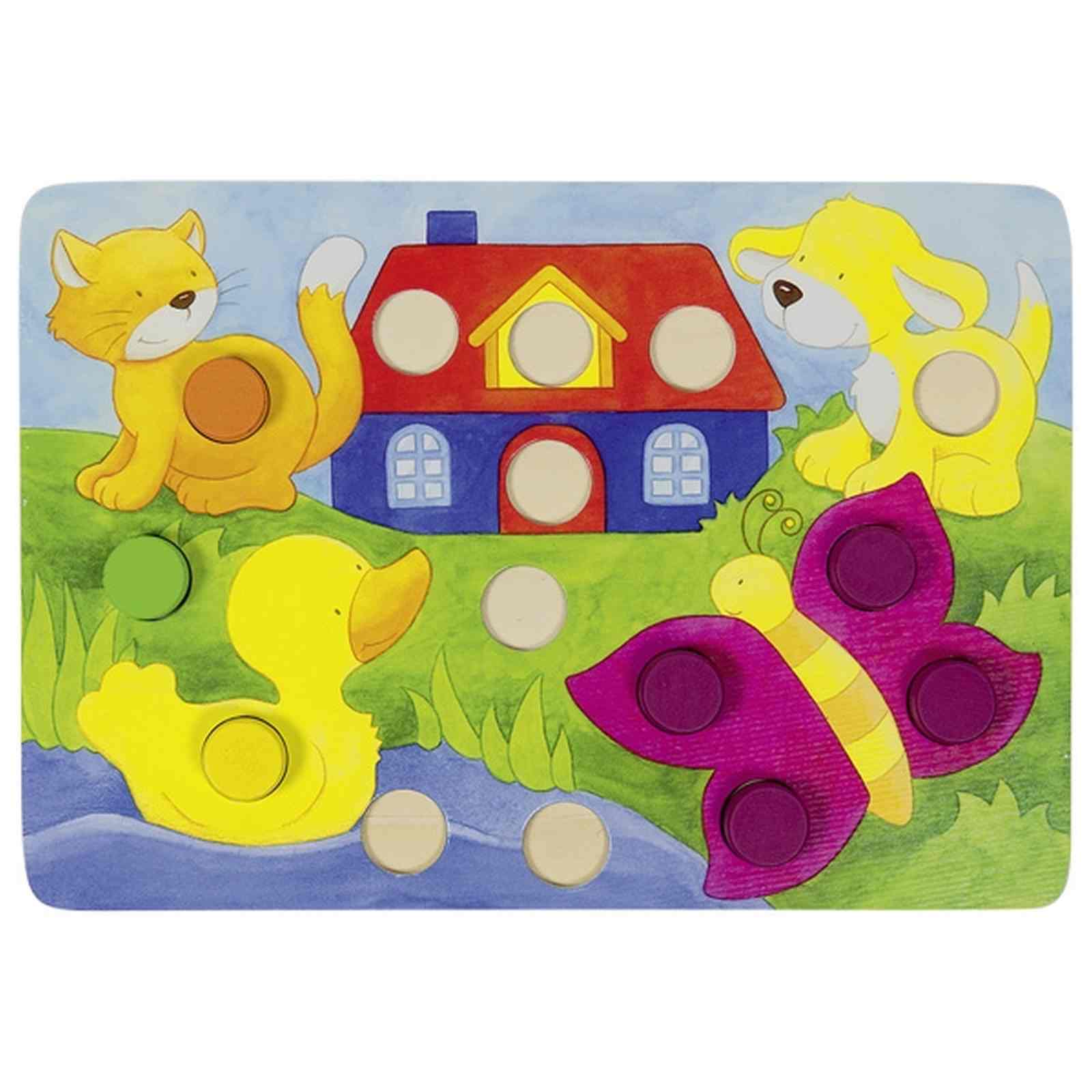 Wer vervollständigt durch Erwürfeln der passenden Farben als Erster sein eigenes Bild? Dieses Würfelspiel fördert die richtige Zuordnung von Farben.