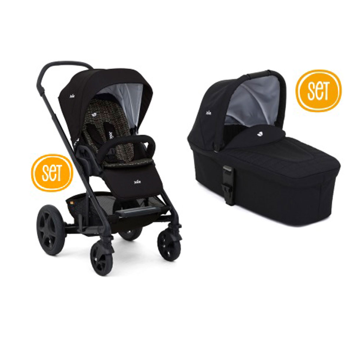 joiecromedlx_set_schwarz Joie Chrome DLX Set inkl. Babywanne, Fußsack, Adapter, Regenverdeck - Dots