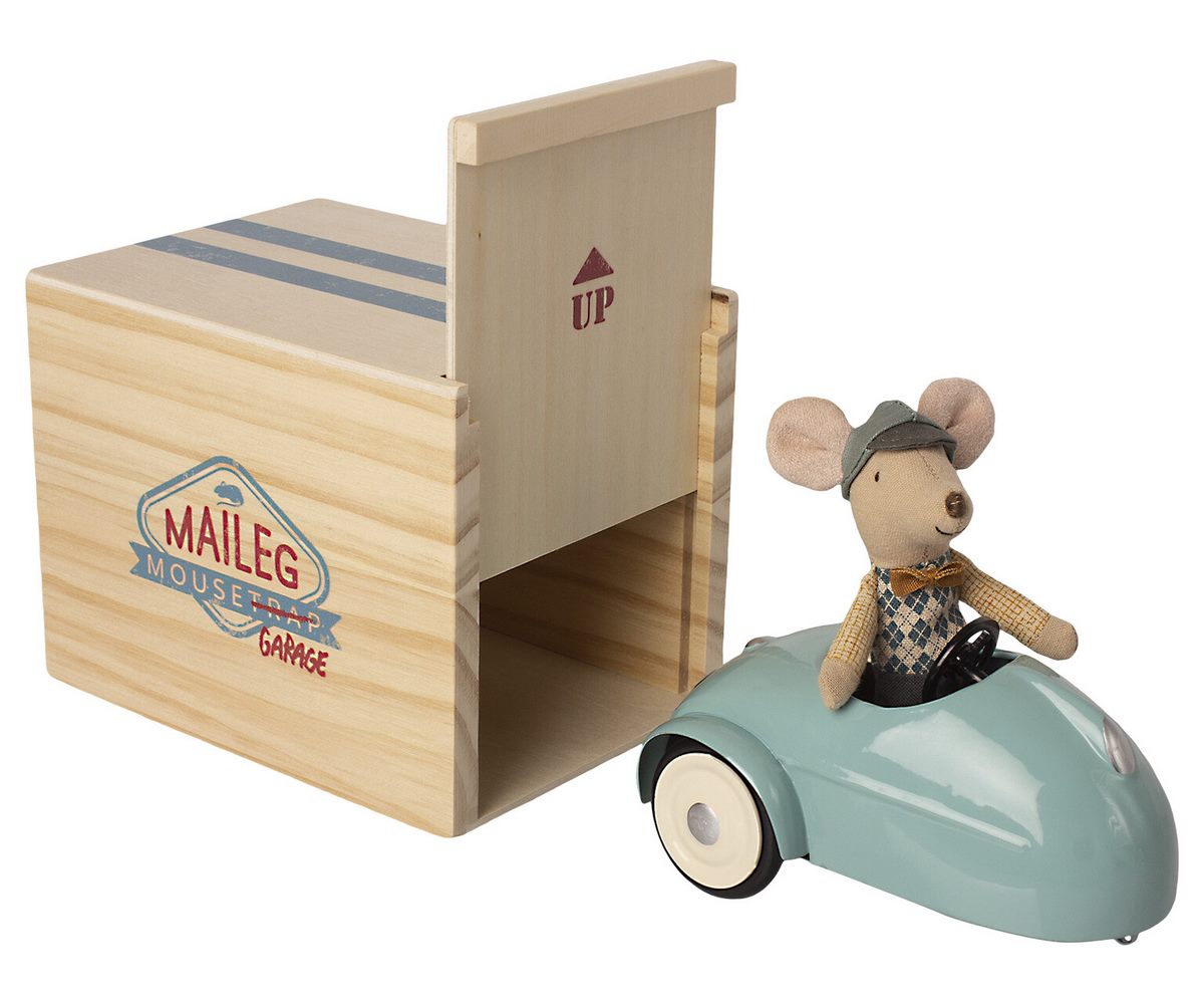 Maileg Maus Auto mit Garage- Blau