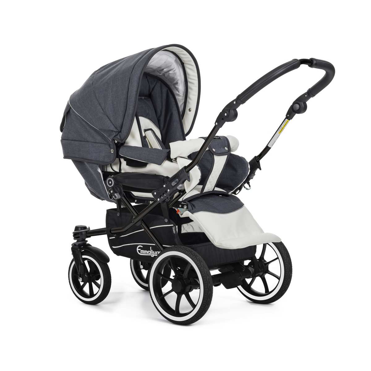 Emmaljunga Duo Mondial De Luxe Kombikinderwagen Lounge Grey mit Duo S Black Gestell mit Sitz