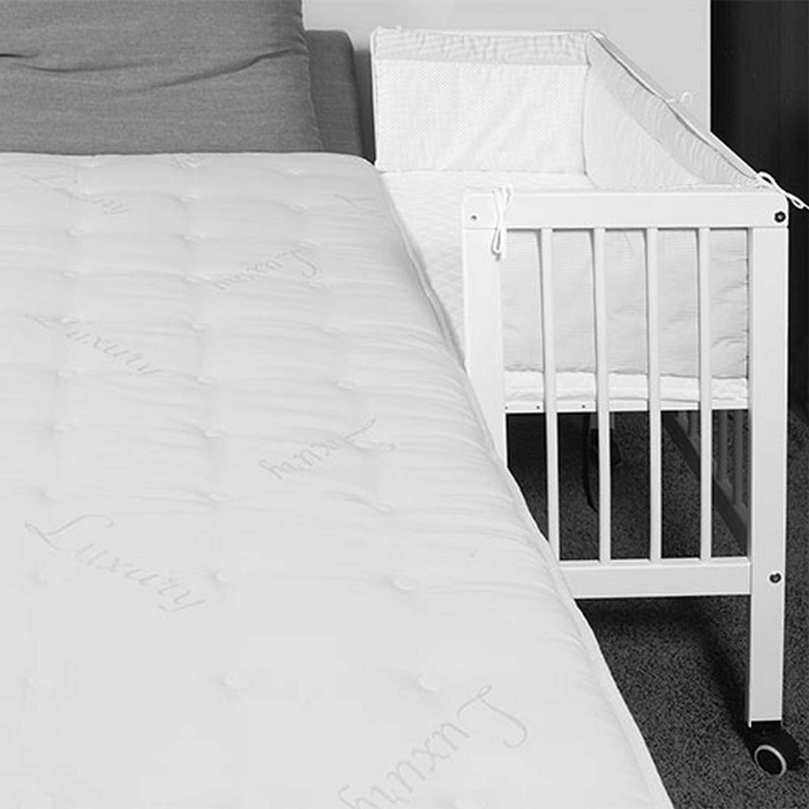 Alvi Beistellbett weiß für Boxspring-Bett m. Matratze, Nestchen Little Dots