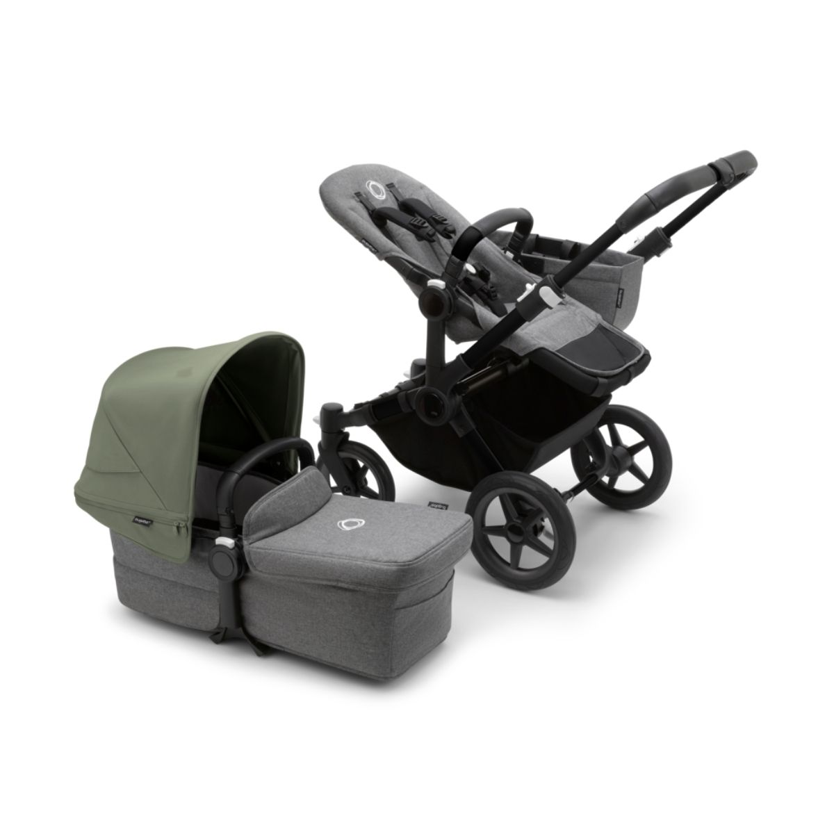 Bugaboo Donkey 5 Mono Mix & Match- Schwarz- Grau meliert Rahmen mit Waldgrün Sonnendach