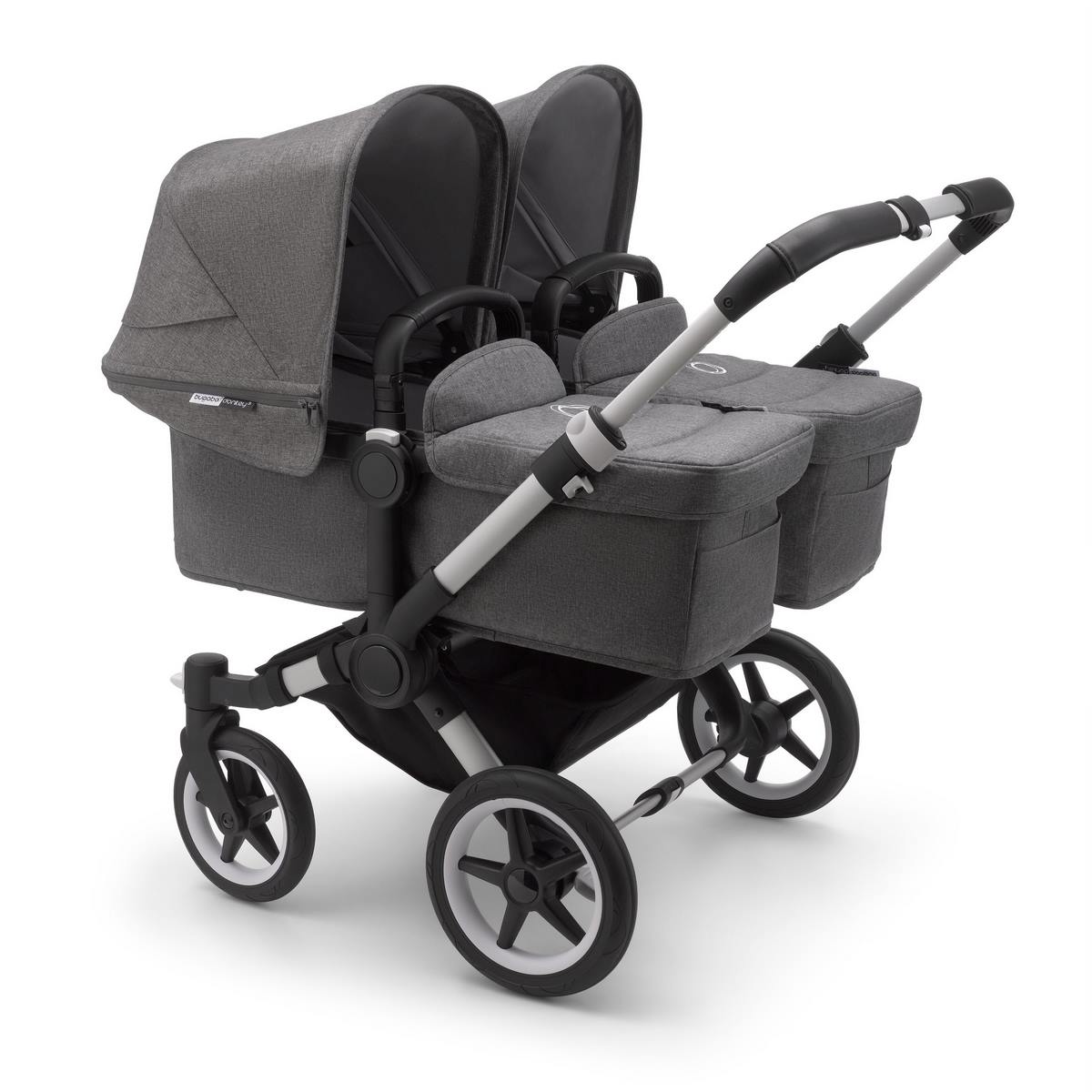Bugaboo Donkey3 Zwillings Setangebot mit Cloud Z i-Size- Alu, Grau Meliert, Grau Meliert