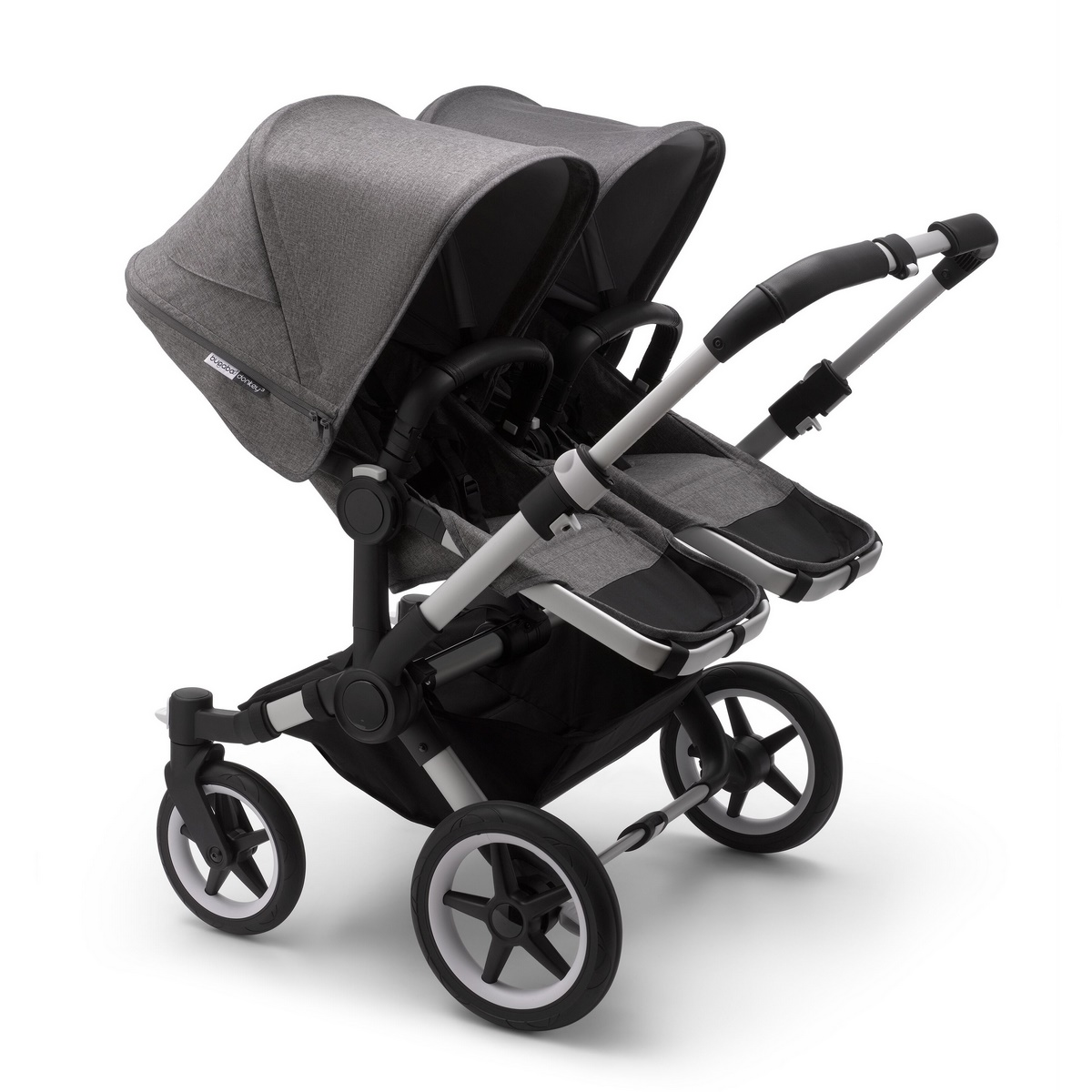 Bugaboo Donkey3 Twin Komplett Set Zwillingskinderwagen- Alu, Grau Meliert, Grau Meliert
