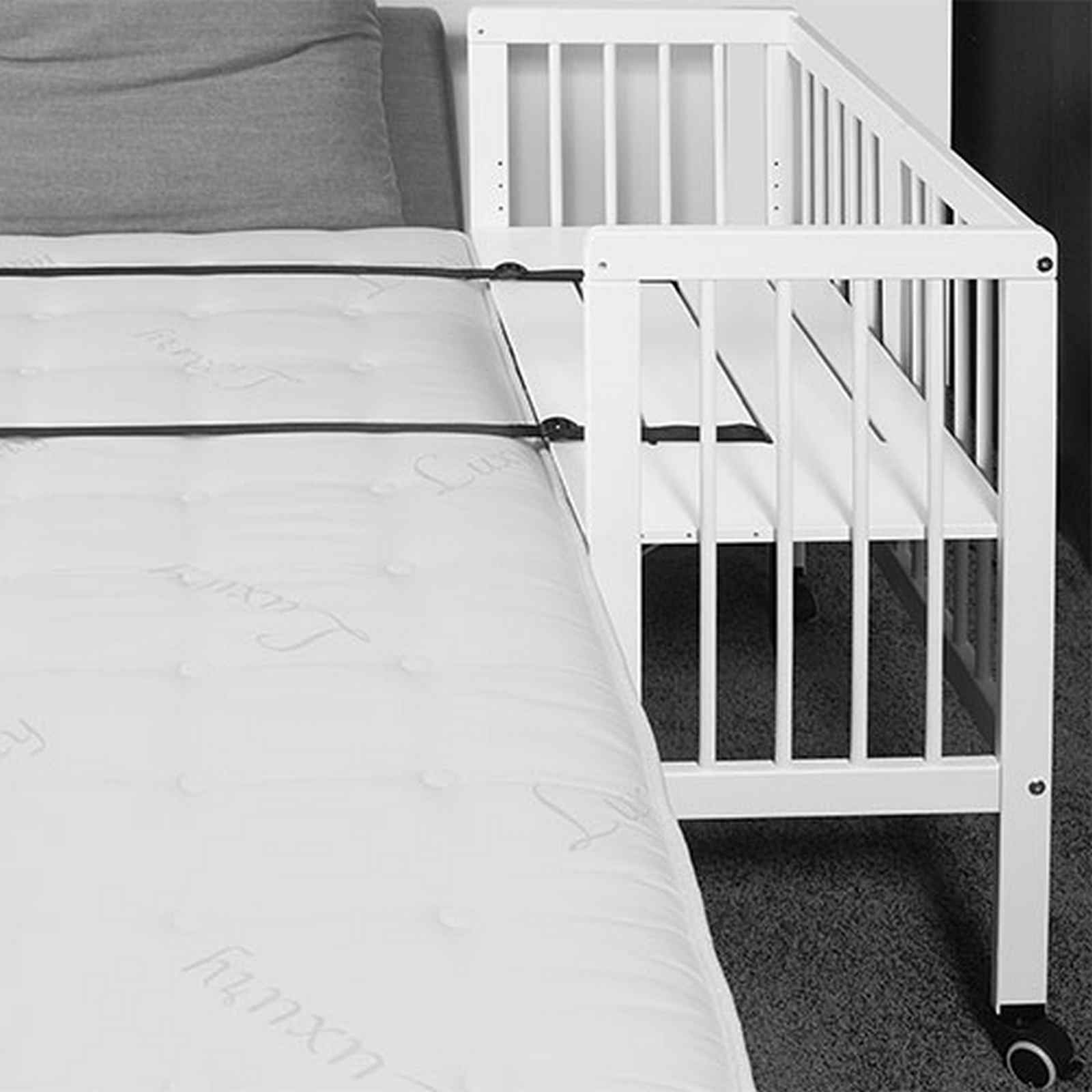 Alvi Beistellbett weiß für Boxspring-Bett m. Matratze, Nestchen Little Dots