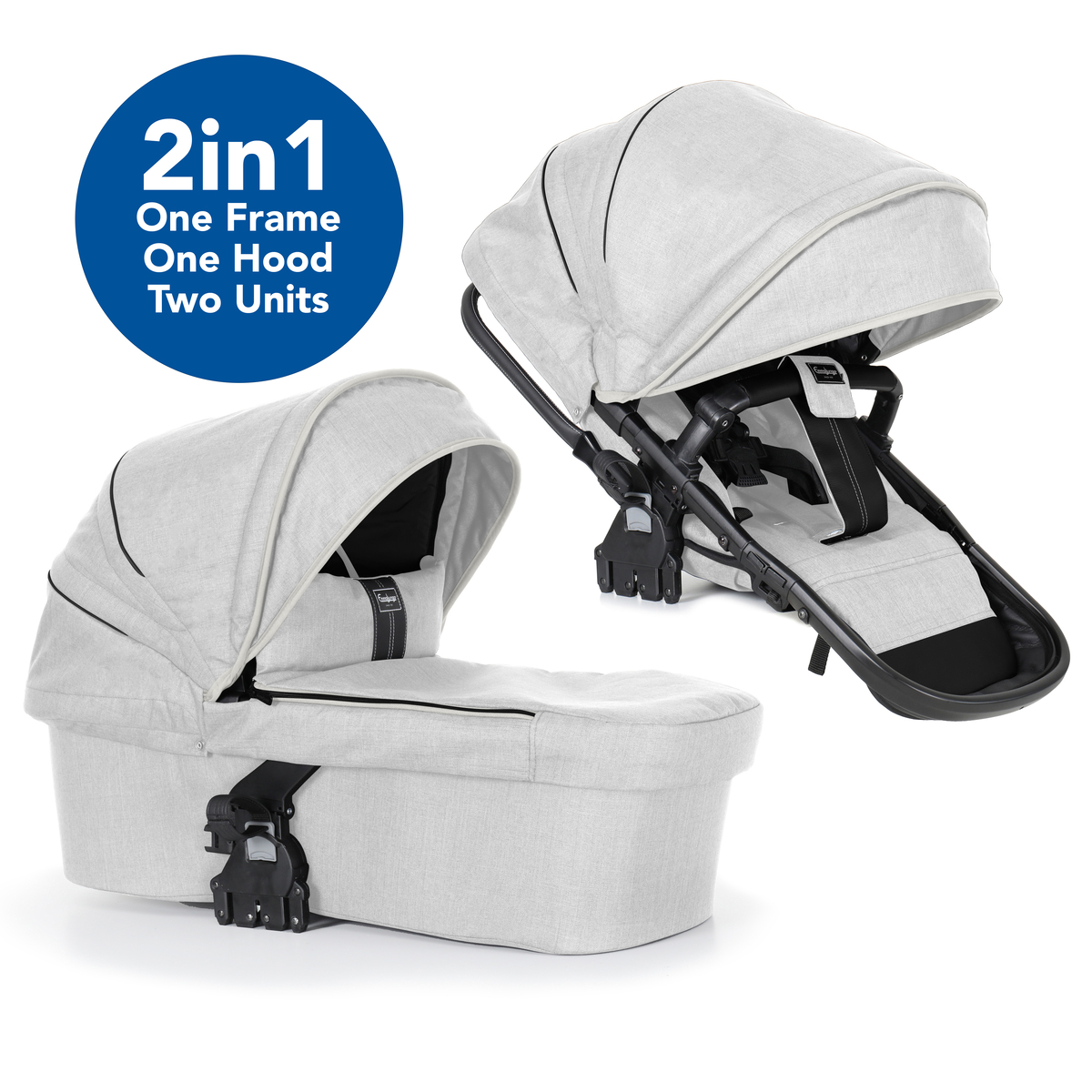 Emmaljunga NXT60 2 in1 Kombikinderwagen 2021- Leatherette White, Gestell Black Outdoor