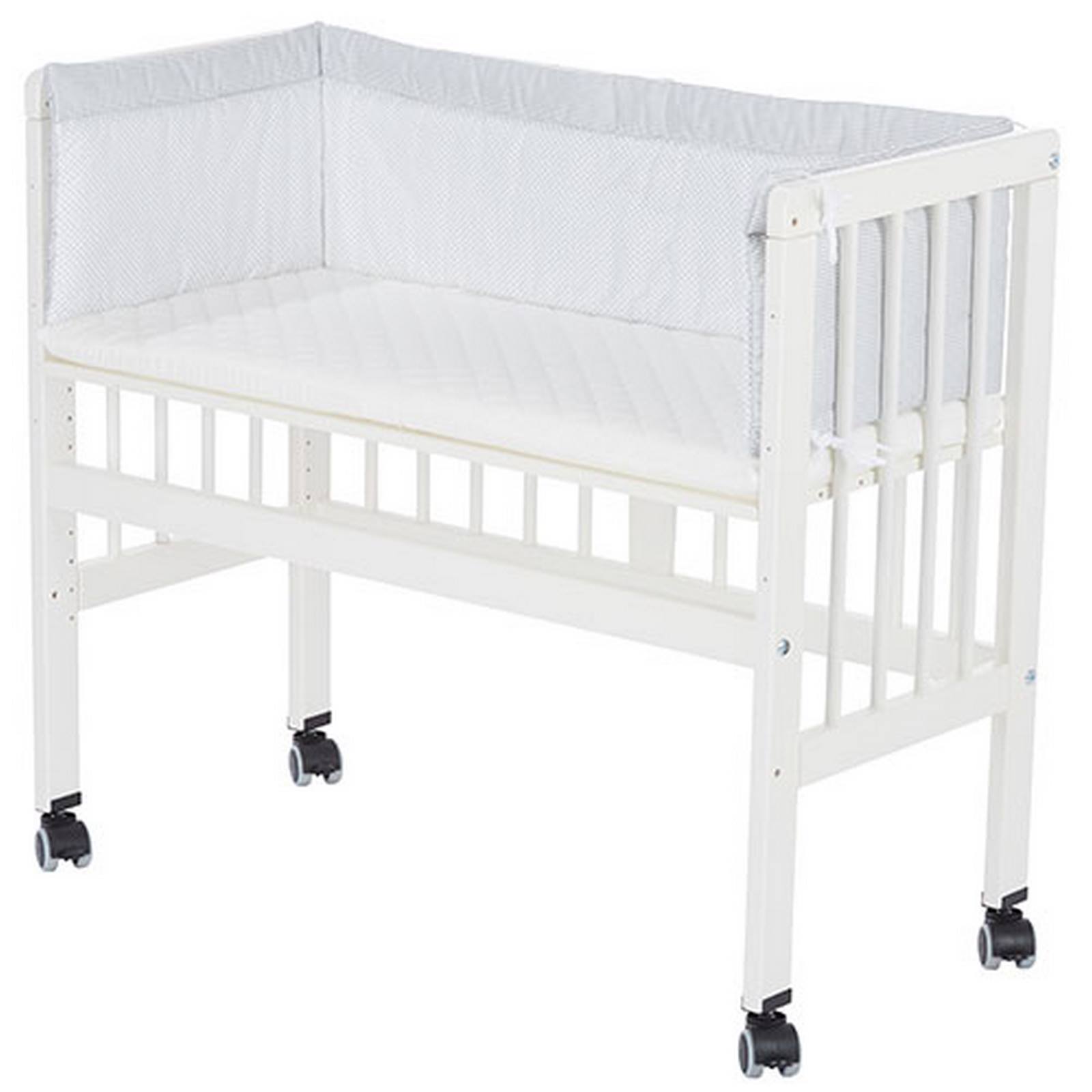 Alvi Beistellbett weiß für Boxspring-Bett m. Matratze, Nestchen Little Dots