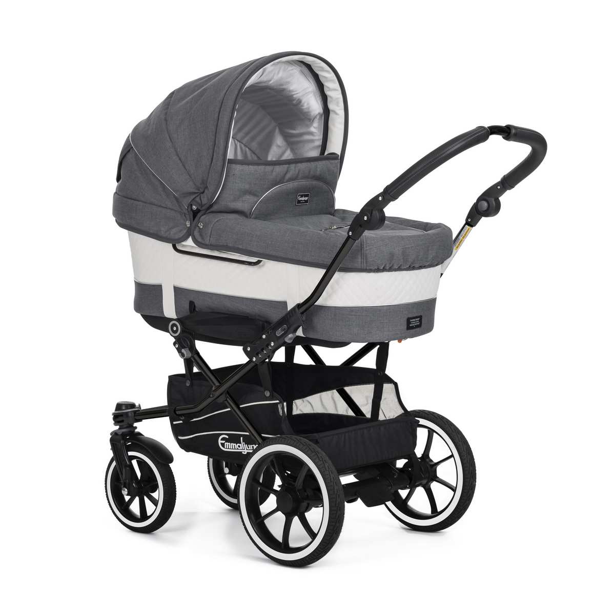 Emmaljunga Duo Mondial De Luxe Kombikinderwagen Lounge Grey mit Duo S Black Gestell mit Wanne