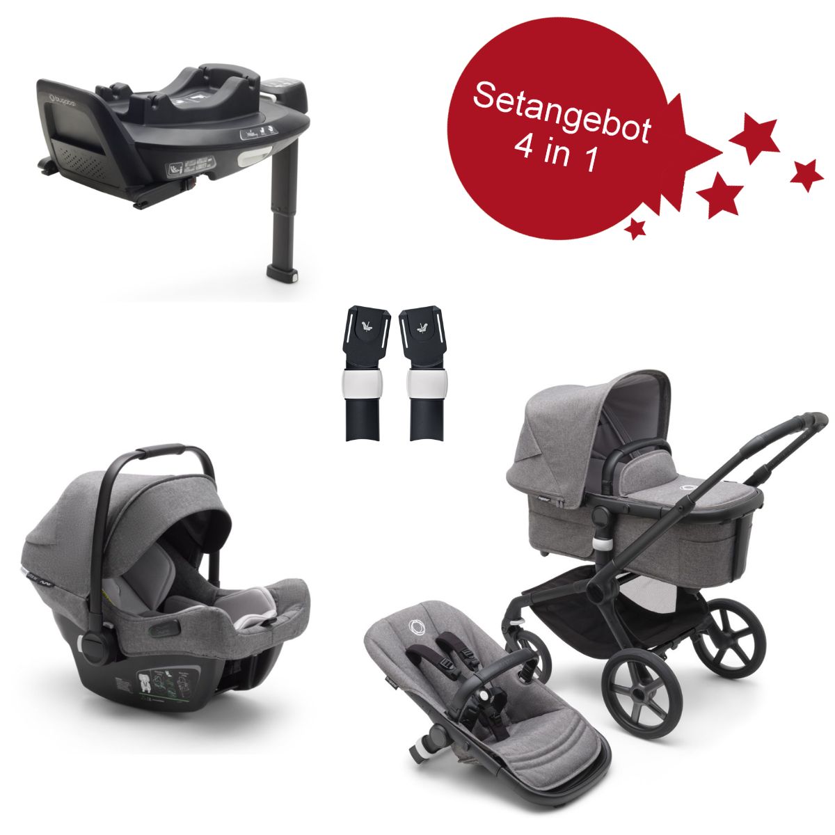 Bugaboo-Schwarz-Grau-meliert-4-in-1-Set-Fox-5 Bugaboo Fox 5 Set Complete 4 in 1