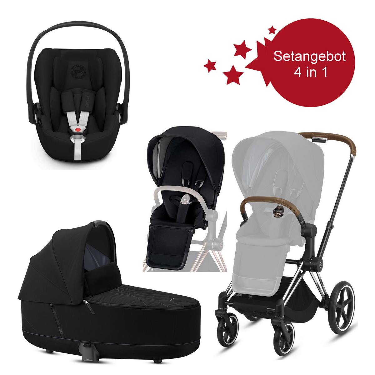 Cybex Priam Setangebot Chrome Gestell, Schwarz- Deep Black