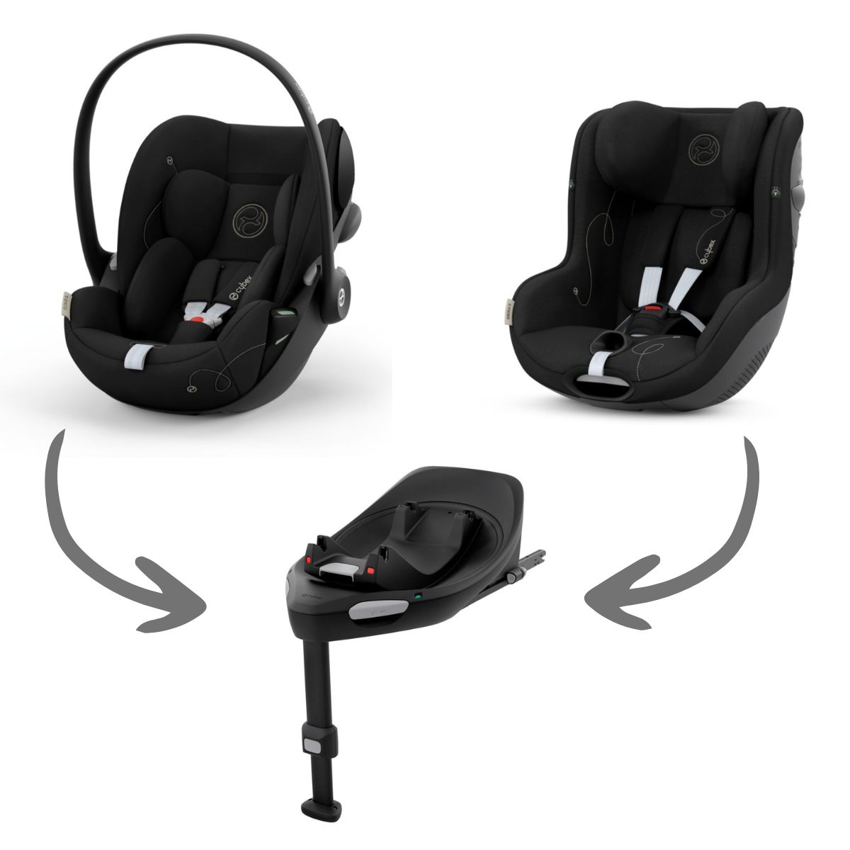 Moon-Black-Cybex-Kindersitz-Set-Babyschale-CLoud-G-und-Reboarder-Sirona-G