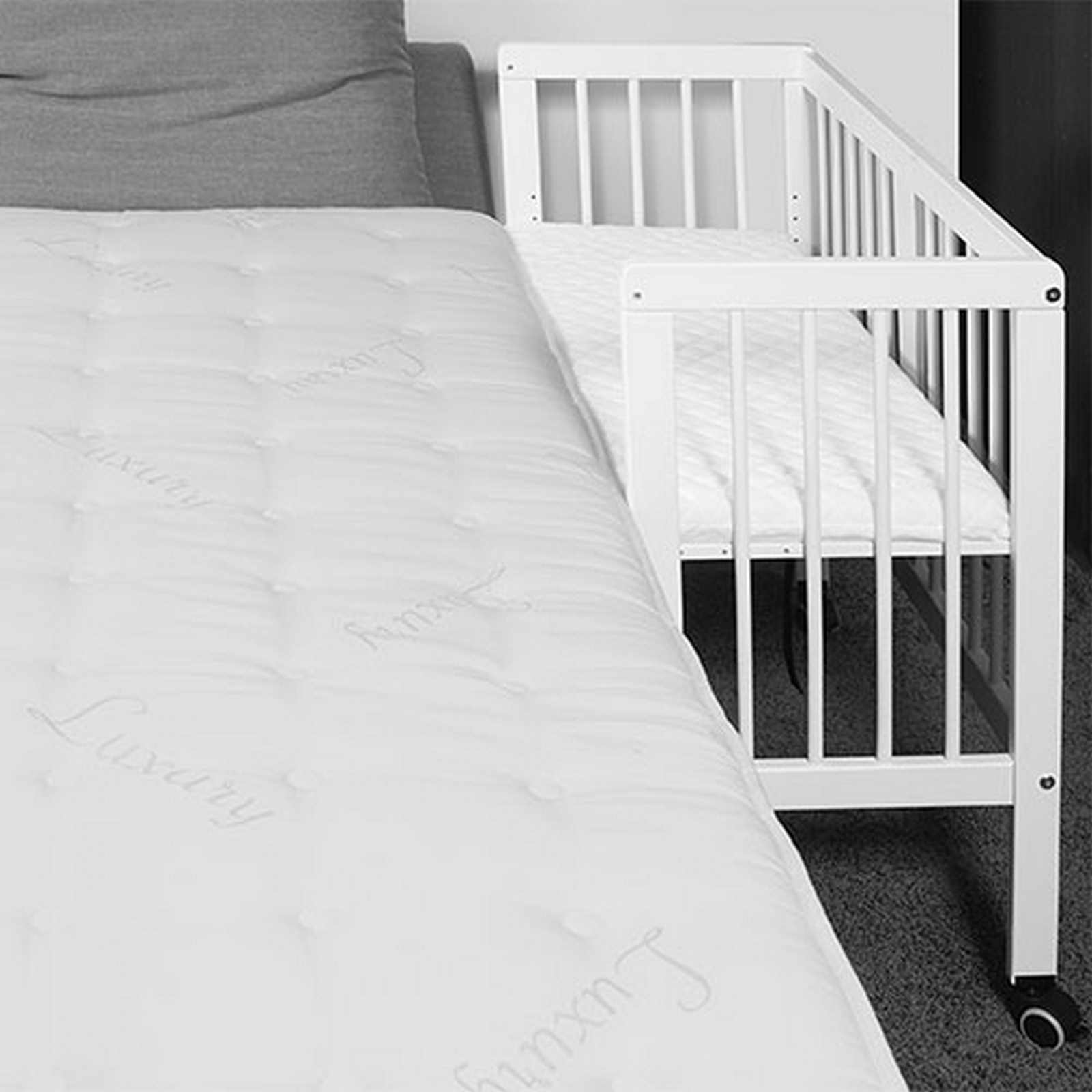 Alvi Beistellbett weiß für Boxspring-Bett m. Matratze, Nestchen Little Dots