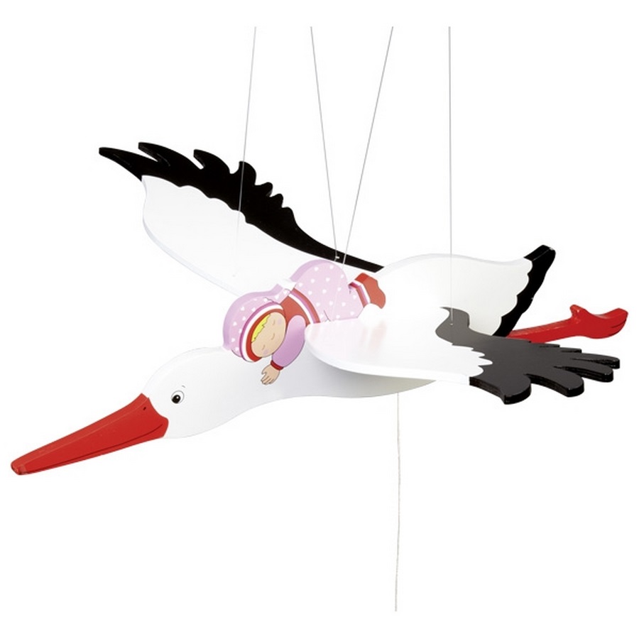 GoKi Schwingtier Storch mit Baby Schwingfigur aus Holz - Storch Mädchen