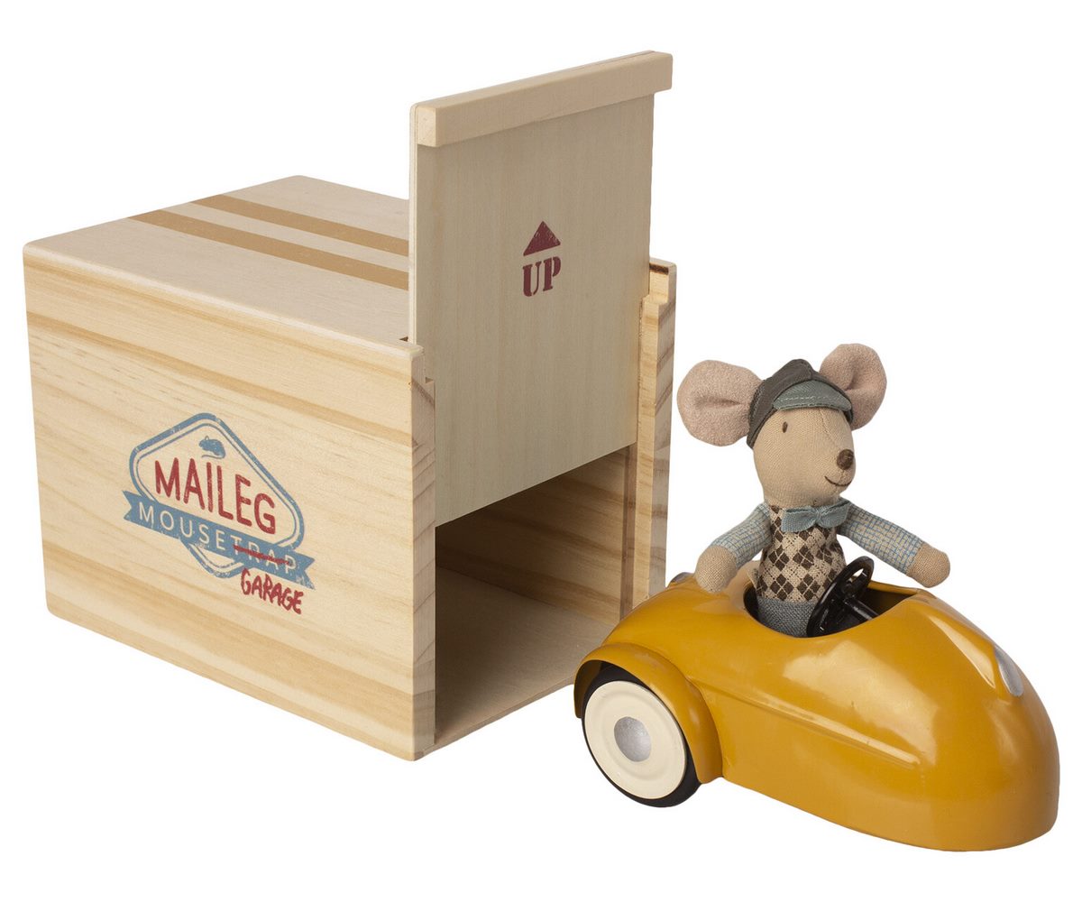 Maileg Maus Auto mit Garage- Gelb
