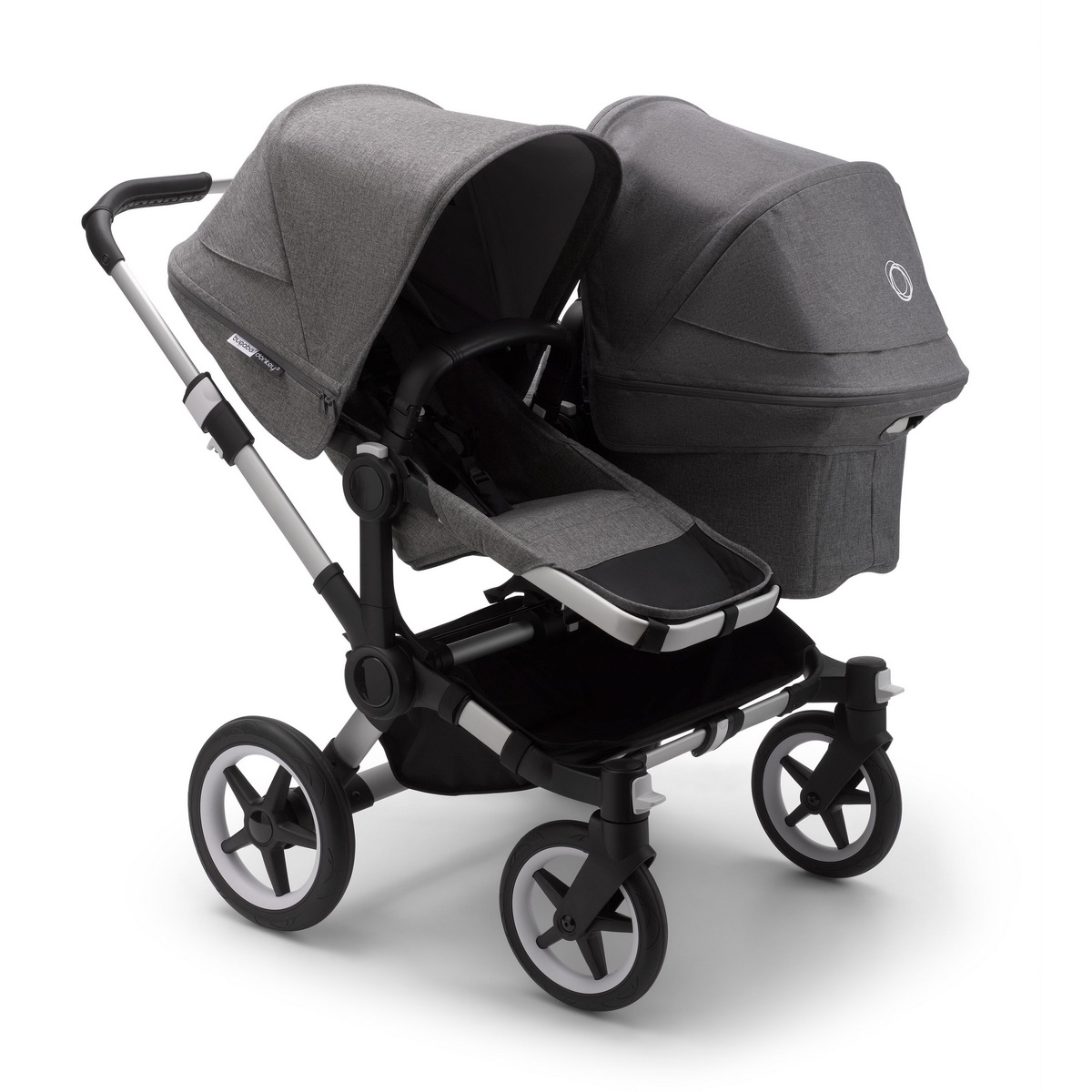 Bugaboo Donkey3 Duo Geschwisterkinderwagen- Alu, Grau Meliert, Grau Meliert