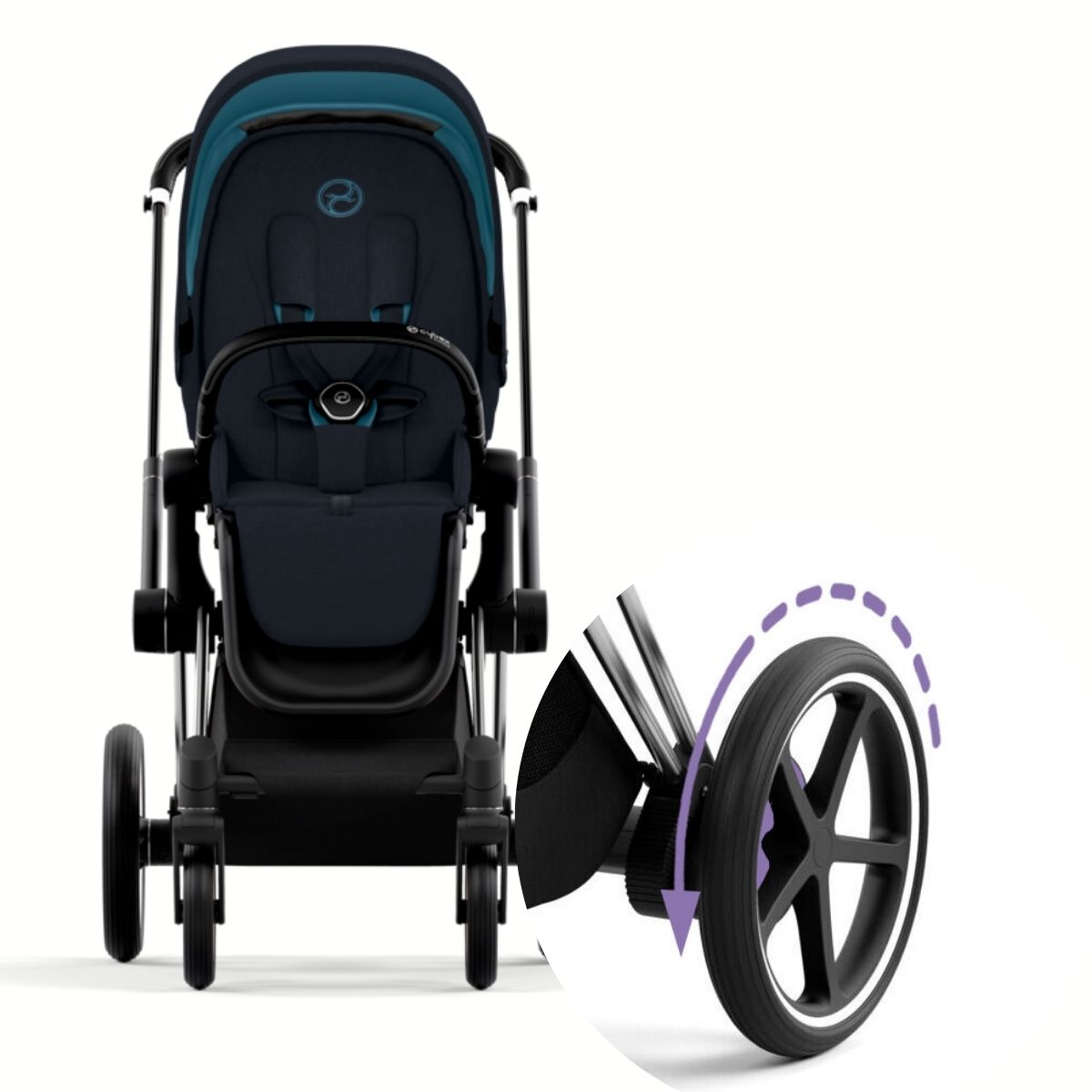 Cybex e-Priam 4 Kombikinderwagen Gestell Chrome Black, Stoff Midnight Blue Plus