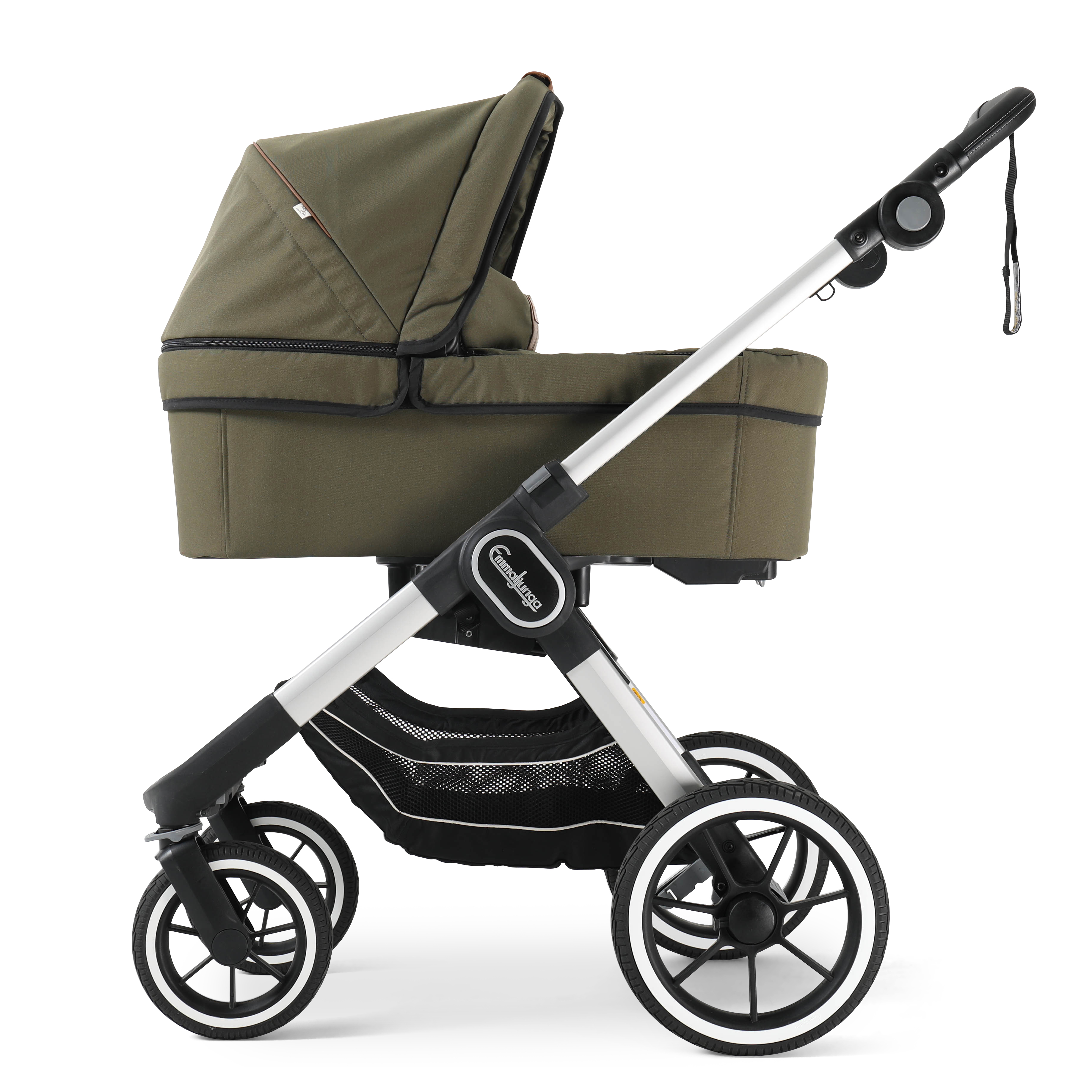 Emmaljunga NXT90 Kinderwagen mit Liegewanne - Outdoor Olive Eco > Silber