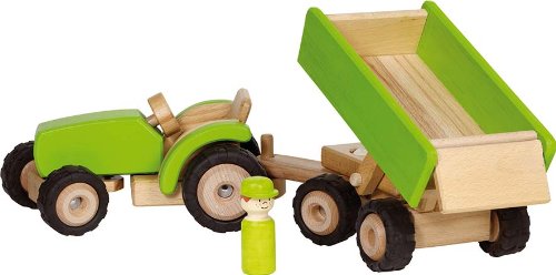 GoK Traktor mit Anhänger aus Holz - Grün
