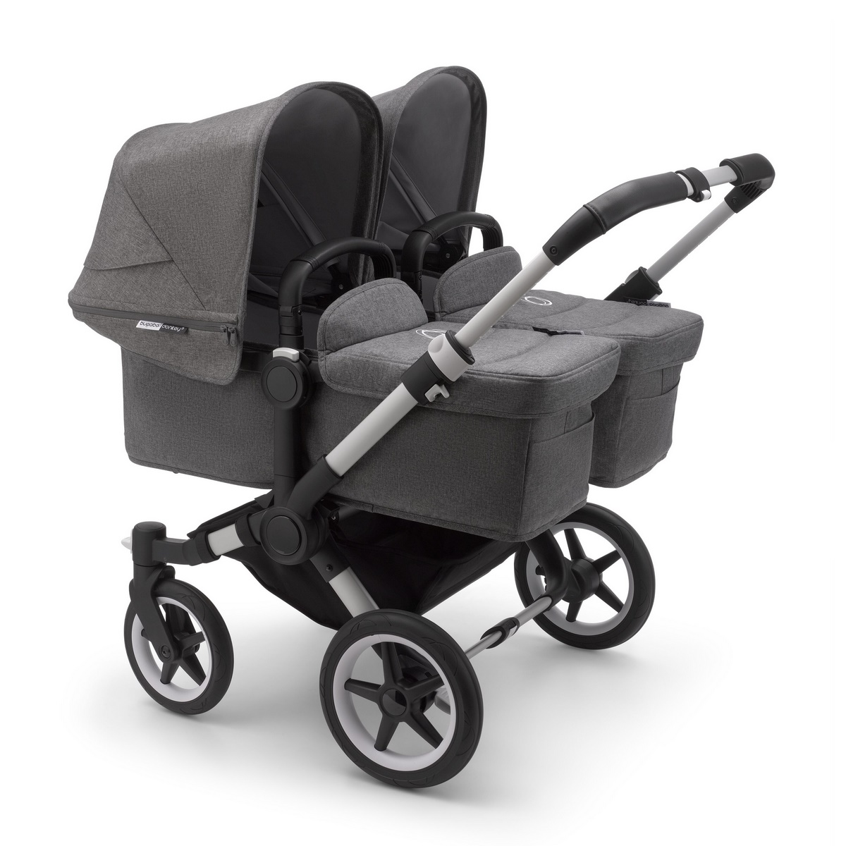 Bugaboo Donkey3 Twin Komplett Set Zwillingskinderwagen- Alu, Grau Meliert, Grau Meliert