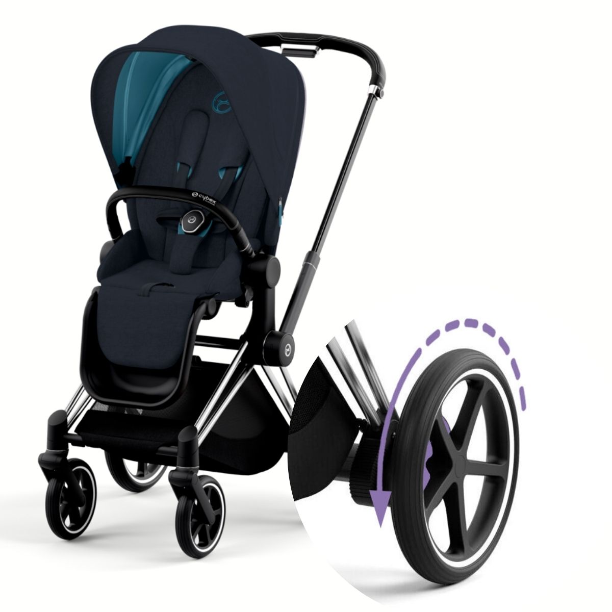 Cybex e-Priam 4 Kombikinderwagen Gestell Chrome Black, Stoff Midnight Blue Plus