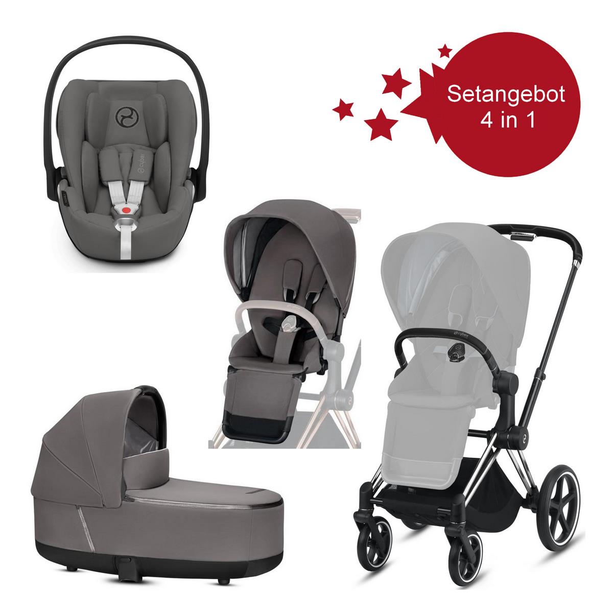 Cybex Priam Setangebot Chrome Black Gestell, Grau