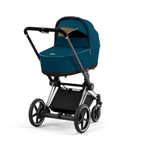 Cybex e-Priam 4 Kombikinderwagen Gestell Chrome Black, Stoff Mountain Blue