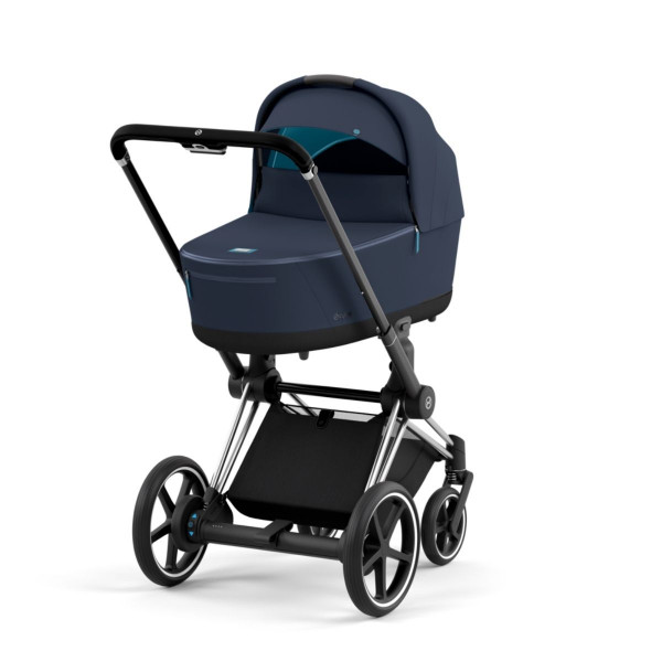 Cybex e-Priam 4 Kombikinderwagen Gestell Chrome Black, Stoff Nautical Blue