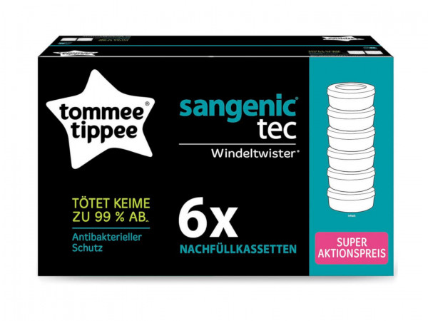 6er Pack Nachfüllkassetten für Windeltwister von Tommee Tippee.